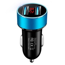 자동차 배터리 충전기 산업용 5v 3.1a 빠른 충전 듀얼 USB 포트 LED 디스플레이 라이터 전화 어댑터, [04] 파란, 1개