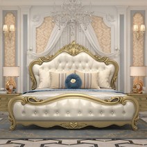 북유럽 왕실 침대 프레임 왕궁 고급 수입 원목 가죽 럭셔리 엔틱 침대 프레임, 기본형, B