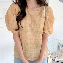 퍼니걸스 6514 라운드 뽀글이 엠보싱 퍼프 반팔 블라우스 여성의류