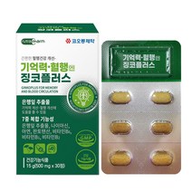 고함량 징코 플러스 기억력 혈행 도움 약1개월 뇌 두뇌 영양제 에좋은 은행잎추출물 다리 메디 혈액순환 빌로바 부모님 수험생 감퇴 식약청 식약처 청소 여성 남성 도레미잡화점알약케이스, 30정_5박스_5개월분+도레미잡화점 사은품