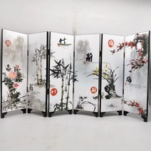 인테리어 병풍 자수병풍 6패널 중국어 접이식 칸막이 홈 파티션 룸 스크린 장식 나무 공예 (매화 난초 국화