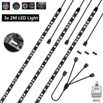 4 핀 RGB 헤더 DC12V 5050 LED 스트립 게이밍 라이트 브랜치 라인 아우라 동기화 마더보드 제어 PC 컴퓨터 케이스 GRB, [12] 3 X 2M, [02] IP65 Waterproof