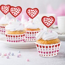 Heart Cupcakes Wrappers and Toppers - Valentine’s Day Baking Cups Liners Cake Decorations Wedding Br, 1