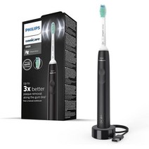 필립스 PHILIPS 소닉케어 3100 시리즈 사운드 기술이 적용된 전동 칫솔 압력 센서 및 칫솔모 표시기 포함 블랙(모델 HX3671/14) 150579, Black