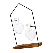 GHSHOP 탁상 사무실을 위한 나무 선반 물 재배자 콘테이너를 가진 식물 테라리움, 유리, 철, 나무, 분명한