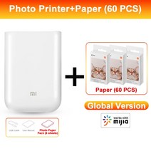 휴대용프린터 소형 라벨 Xiaomi-Mijia 미니 포켓 포토 프린터 글로벌 버전 ZINK 종이 휴대용 3 인치 DI, 09 With 60 PCS Paper