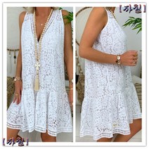 뜨거운 여자 프릴 느슨한 민소매 레이스 v 넥 레이스 드레스