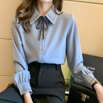 하늘색셔츠 봄 쉬폰 셔츠 여성 봄 긴팔 탑 의류 숙녀 셔츠