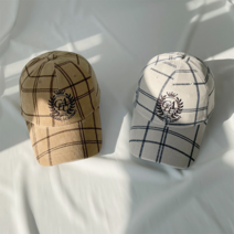 남녀공용 프레피 로고 체크 코듀로이 볼캡