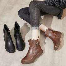 둥근코 버클 기모 앵글 부츠 초코3탄 발편한 앵클부츠 가죽 털안감 여성 방한 소가죽