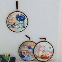 풍경나라)프로방스 원형 새와 꽃 냄비받침 3type, A