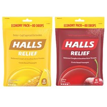 HALLS Relief 호올스 무설탕 허니 레몬+ 블랙 체리 각 80개입 총 2팩, 1개