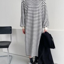[바보사랑] 여자 줄무늬 스트라이프 박시 기모 롱원피스[옷자락]