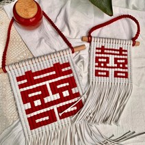 스테인글라스공방 망원동 소품샵 자연물모빌 100793 수제 면사 짠 안녕 단어 태피스트리 diy 재료 패키지 결혼 선물 손 술 장식 휴일, 01한 쌍의 중국 스타일 파티 호, 02완제품 + 정교한 포장(심선)