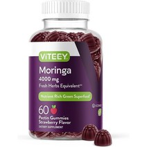 모링가 잎 젤리 4000mg - 면역 지원 에너지 부스터 항염증 기분 개선 츄어블 그린 슈퍼푸드 GMO 프리 젤라, 01 60 Count (Pack of 1)