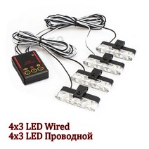 4x3 Led 무선 원격 구급차 경찰 조명 12V FSO 스트로브 경고 자동차 비상 플래시 스트로보 스코프 액세서리, [02] wired 4x3 LED, [04] All Blue