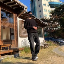 누보핏 / 남자 커플 커스텀 무지 오버핏 팔꿈치 맨투맨