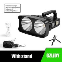 led 초강력 사냥용 써치라이트 후레쉬 전원 손전등 2 x XHP50 LED 토치 방수 스포트라이트 서치라이트 USB 충전식 낚시 랜턴 사이드 라이트베이스, 스탠드 포함
