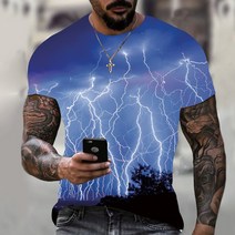 남자 티셔츠 블루 라이트닝 Tshirt 남성용 갤럭시 스페이스 유니섹스 3D 티셔츠 웃긴 티셔츠 반팔 여름 셔츠 상의 남성 의류