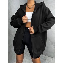 zip up oversize hoodies Thermal y2k women clothes solid drop shoulder lady casual plain sweatshirts