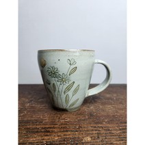 전통찻잔 브이 분청 도자기 야생화 꽃 머그 컵 커피잔, 벌개미취 블루