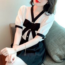 2 짧은 소매 쉬폰 탑 여성용 여름 퍼프 슬리브 화이트 셔츠