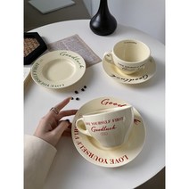 굿럭 레터링 컵앤소서 커피잔, 블랙