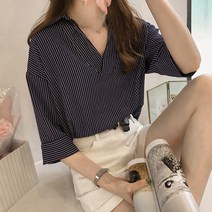 카라 스트라이프 5부 세로 반오픈 LK-S014 셔츠