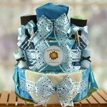 기저귀케이크3단 첫째 둘째 출산 100일 돌선물, 남아용, 4단계 돌선물용(대형), 반팔2벌