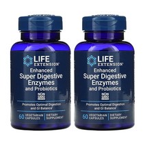 라이프익스텐션 소화 효소 프로바이오틱스 60베지캡슐 2개 자낭균류 아스퍼질러스 오리제 누룩곰팡이 고초균 바실러스 코아귤런스 MTCC5856 펙티나아제, 60개