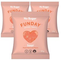 Funday Sour Peach Flavoured Hearts 펀데이 피치 하트 사우어 무설탕 구미 50g 3팩