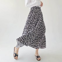 데일리 플라워 나염 후레아 밴딩 롱 스커트