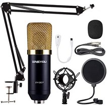 ZINGYOU 발전기 마이크 묶음 ZY007 프로페셔널 카디오이드 스튜디오 조절 가능한 수직 시저 암 스탠드 충격 마운트 및 팝 필터 블랙박스 방송 포함, 일출 골드