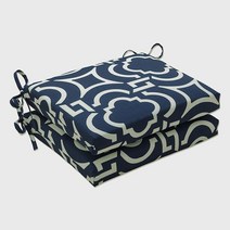 Pillow Perfect Trellis 실내/실외 사각 코너 의자 시트 쿠션 타이 포함 플러시 섬유 충전재 날씨 및 변색 방지 40.6cm x 47cm16인치 18.5인치 블루/, Square Corner - 20