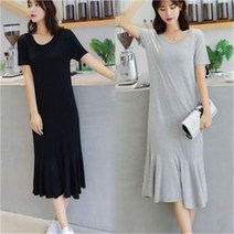 [오노마] ONM 밑단 플레어 반팔 라운드 롱원피스 기본 슬림 데일리