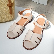 B55 비앙슈 외피 가죽 절개 스트랩 낮은굽 버클 웨지 샌들 (빅사이즈 255까지)