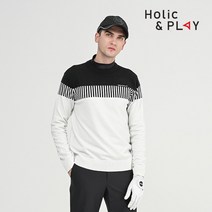 홀릭앤플레이 남성 블럭 배색 니트스웨터 HC1MSW001WH