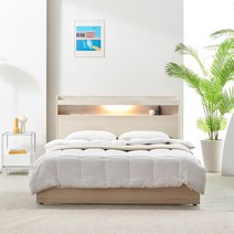 [수도권 지정배송] 프린홈 루시아 LED 루바 리노 서랍 SS/Q 침대+베이직 본넬 매트, 메이플화이트