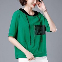 여성 반팔 티셔츠 후드 반팔티 빅사이즈 포켓 면티셔츠 오버핏 여름 여자반팔티 프리사이즈 인박카039