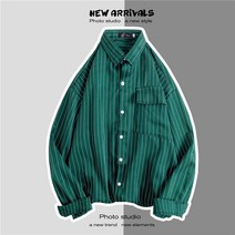 KORELAN 긴팔셔츠 남성셔츠 봄 트렌드 멋스러운 하버니쉬 닛폰 세로줄 그린 루즈핏