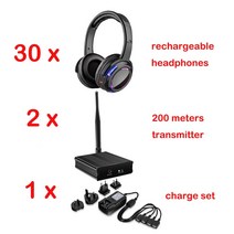 블루투스해드폰 무선헤드폰 노이즈캔슬링 젠하이저 파티용 사일런트 디스코 헤드폰 무선 헤드셋 송신기 3 개 충전기 1 30 LED, 2.30 RX 2 TX 1 Charger