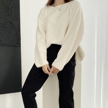 여성 가을 겨울 페이드 라운드 퍼 니트 스웨터