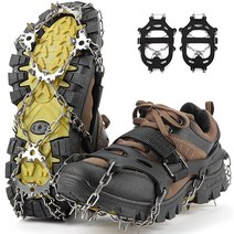 ROCKRAIN 아이스 클리트 크램폰 스노우 트랙션 19 스테인리스 스틸 스파이크 겨울 산책 하이킹 등반 낚시용, Large, Black