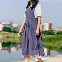 장금이원피스앞치마 린넨 예쁜에이프런 옆트임 카페 바레스타 꽃집 어린이집선생님 롱원피스앞치마, 곤색