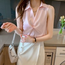 (바니뉴욕) 핫섬머 고급진 우아함-앞꼬임 민소매카라블라우스-2XL까지 여자하객룩 오피스룩