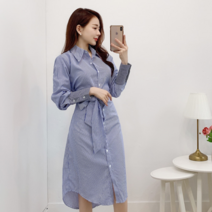 [빠른당일배송] 트위스트 꼬임 랩 스트라이프 단가라 롱 셔츠원피스