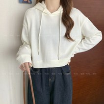 일이오 여성 비비드 심플 루즈핏 크롭 후드티