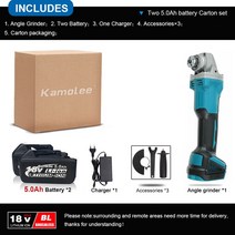Kamolee-무선 전기 앵글 그라인더 4 인치 100mm 18500RPM 가변 속도 (18V 마끼다 배터리와 호환), 02 100mm One Battery_02 EU