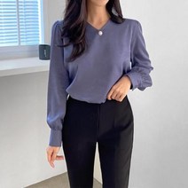 브이와이 VY 여자 싱글버튼 FW 벌룬 잔주름 진주 블라우스