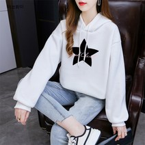 원터치 가게 상 후드 여 춘추 얇은 프린트 상의 캐주얼 루즈핏 여성 패션